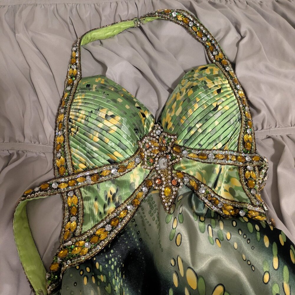 Atelier Alyce Seralina Collection Green Floral Formal Dress & Scarf Size 0 - Picture 3 of 6